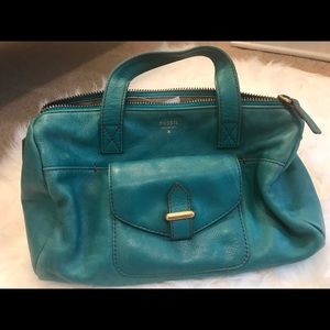 Fossil green teal leather bag